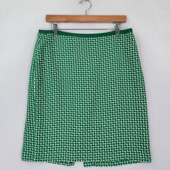 Talbots Skirt Womens 12 Petites Green White Basket Weave Pattern Pencil Career - Picture 1 of 10